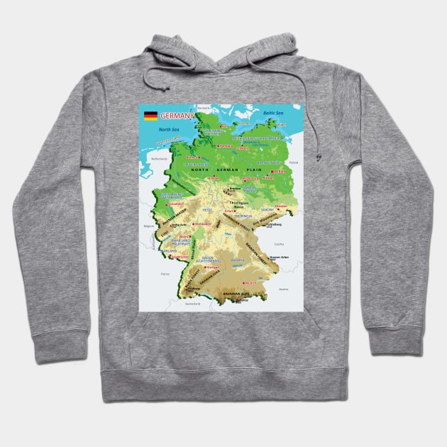 Physical map of Germany Hoodie by AliJun